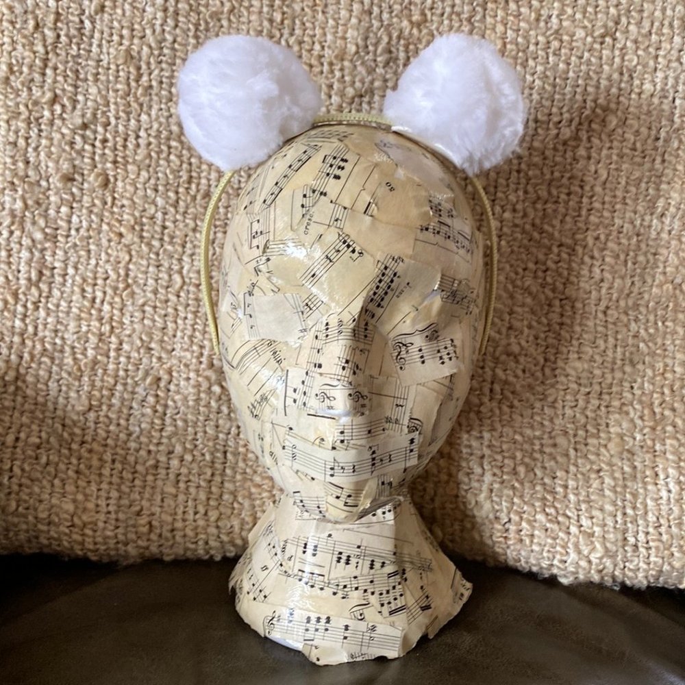 Handcrafted pom pom headband. White on yellow. New